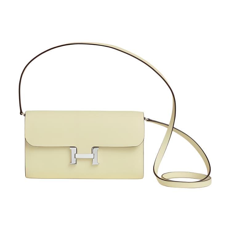 HERMES Epsom Calfskin Shoulder Bag, Crossbody Bag, Wallet Beige Yellow K Stamp