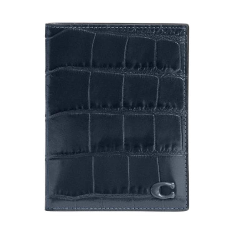 COACH Calfskin Passport Holder Mini Dark Marine Blue