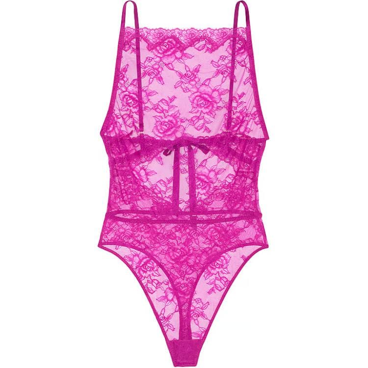 Victoria's Secret Rose Lace High Neck Teddy/OUTRAGEOUS PINK Jumpsuit Stunning Pink OUTRAGEOUS PINK/Stunning Pink