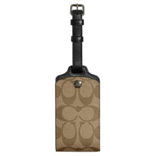 COACH Coated Canvas With Refined Calfskin Luggage Tag Brown