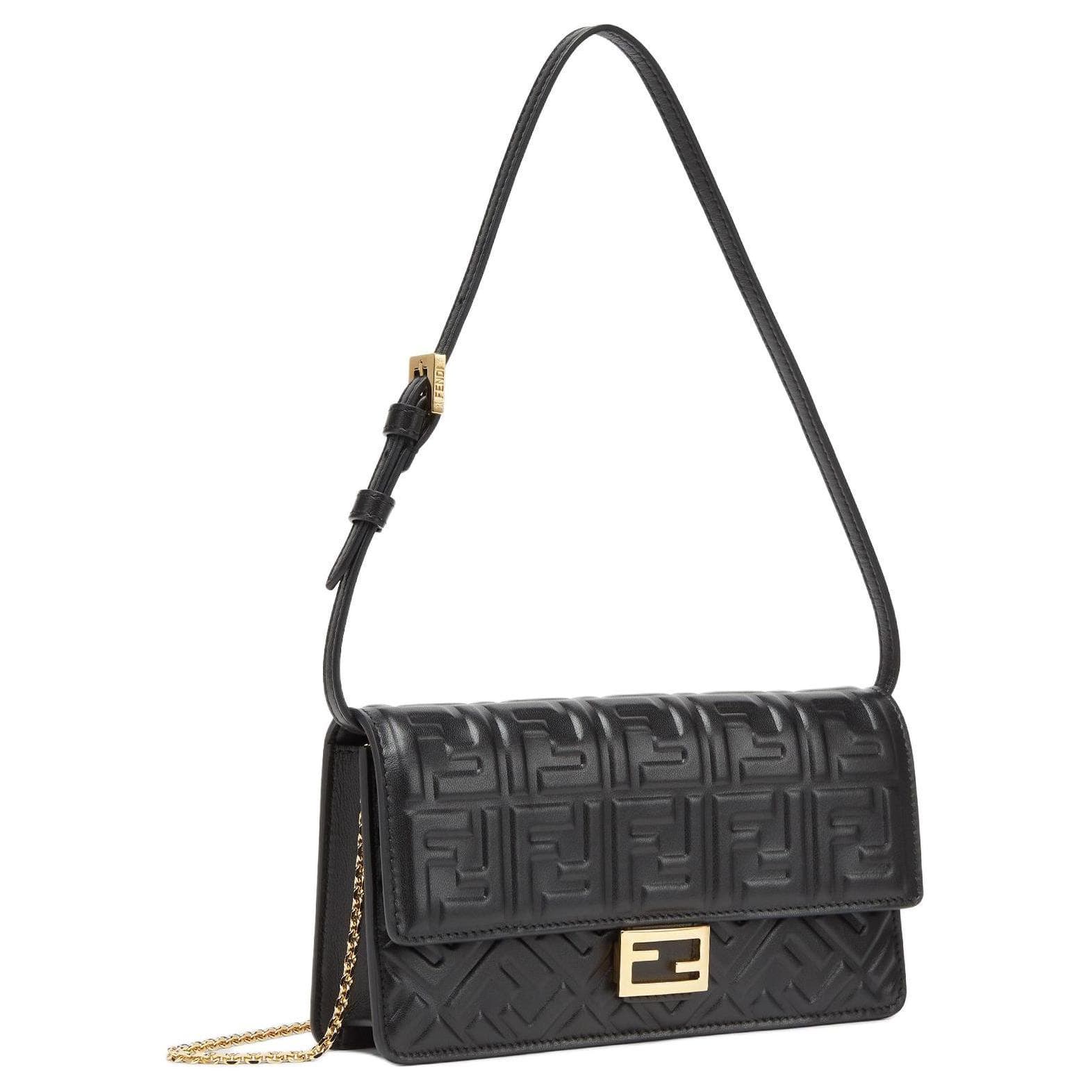 FENDI Baguette Lambskin Crossbody Bag, Shoulder Bag Black