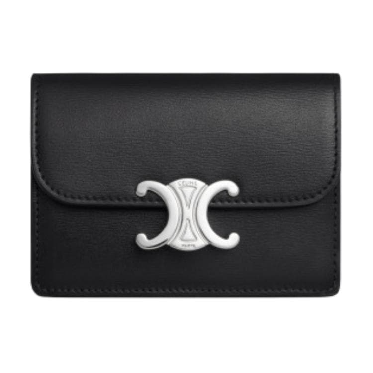 CELINE Triomphe Cow Card Holder Black Gift Set(Basic Set+Box+Shopping Bag)