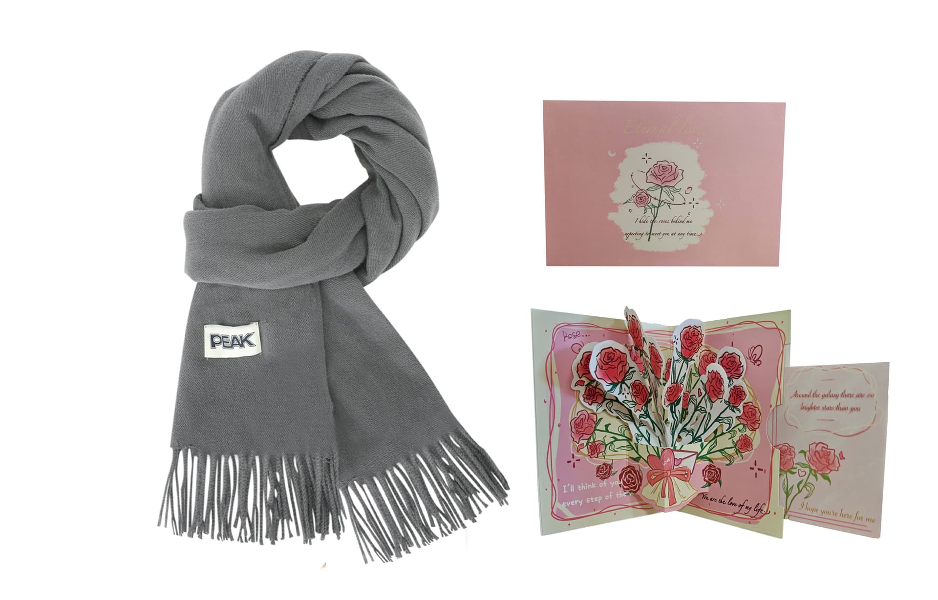 Gray+3D Effect Rose Greeting Card+Envelope
