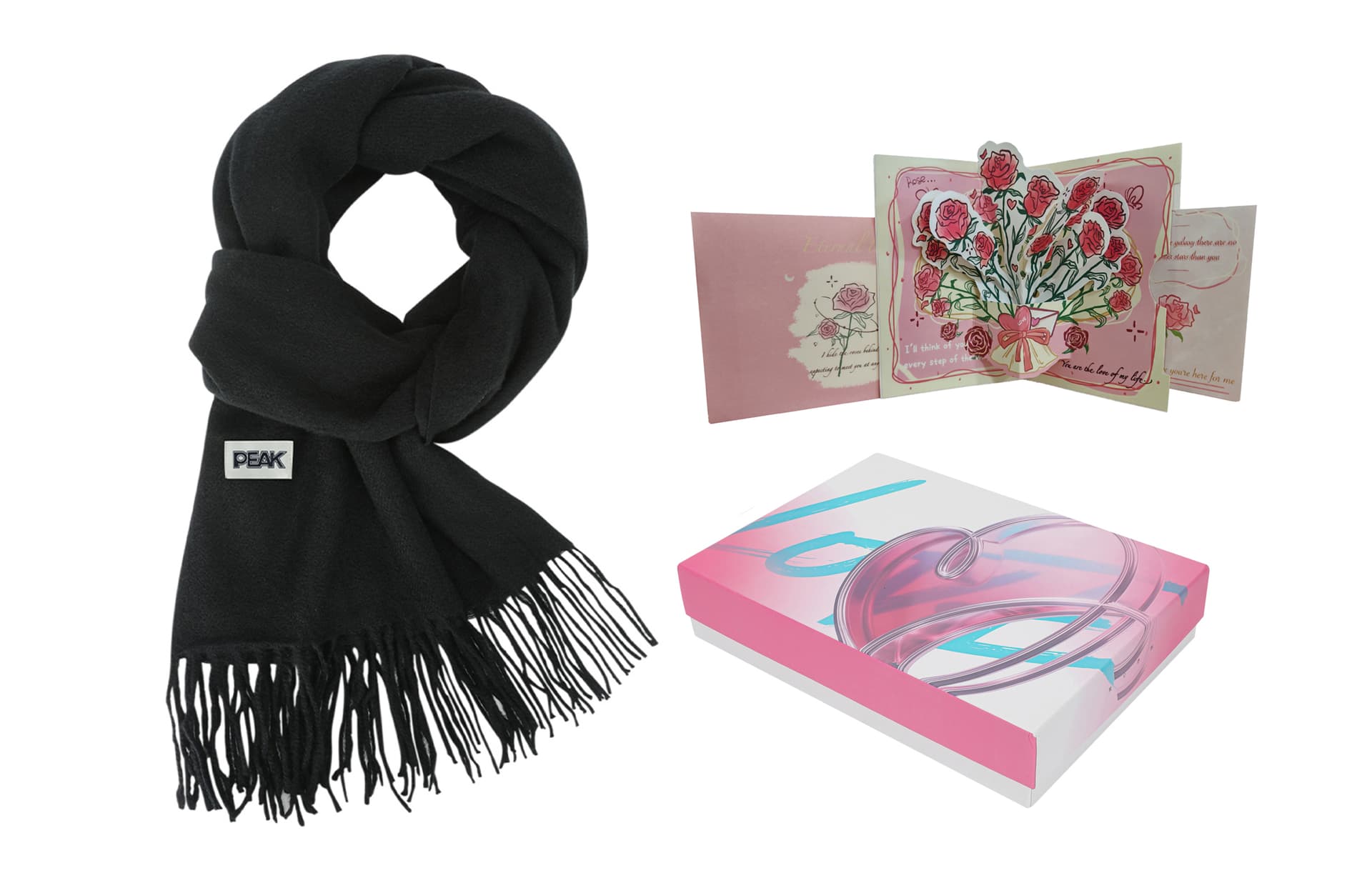 Black+3D Effect Rose Greeting Card+Envelope+Box