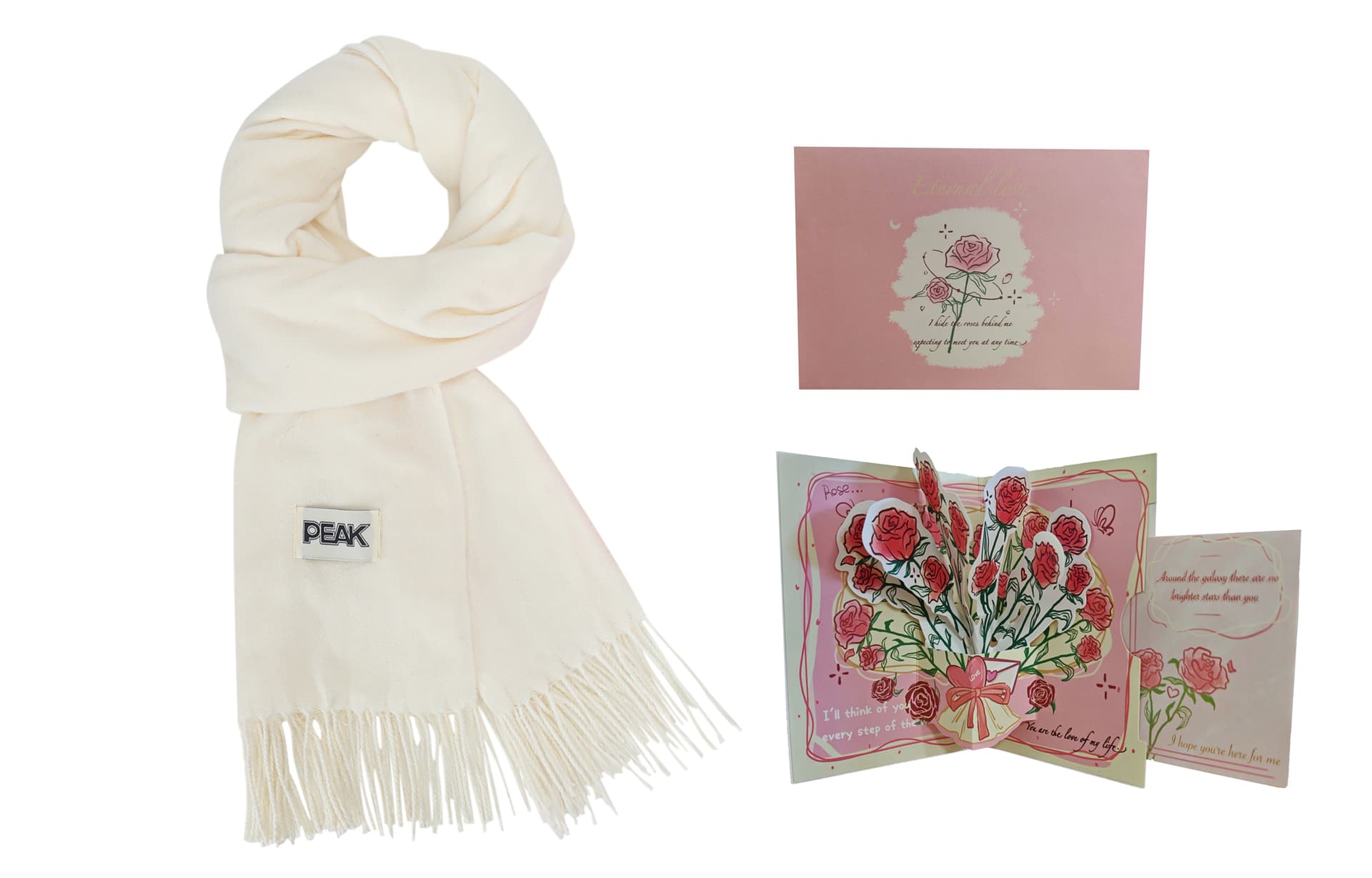 Ecru+3D Effect Rose Greeting Card+Envelope