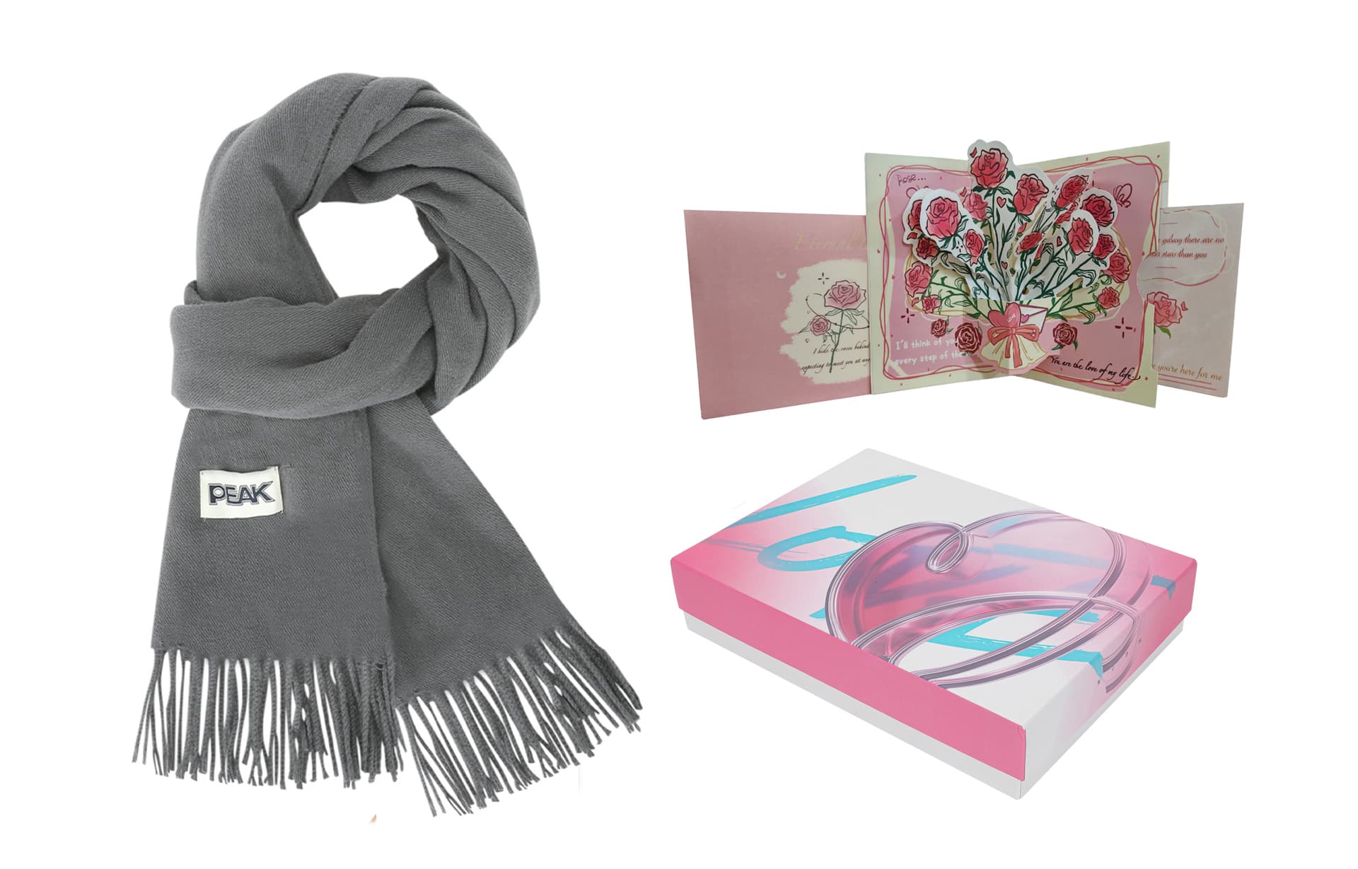 Gray+3D Effect Rose Greeting Card+Envelope+Box
