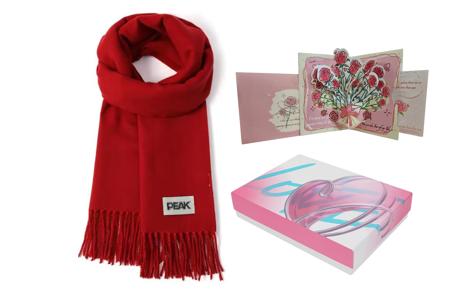 Maroon+3D Effect Rose Greeting Card+Envelope+Box
