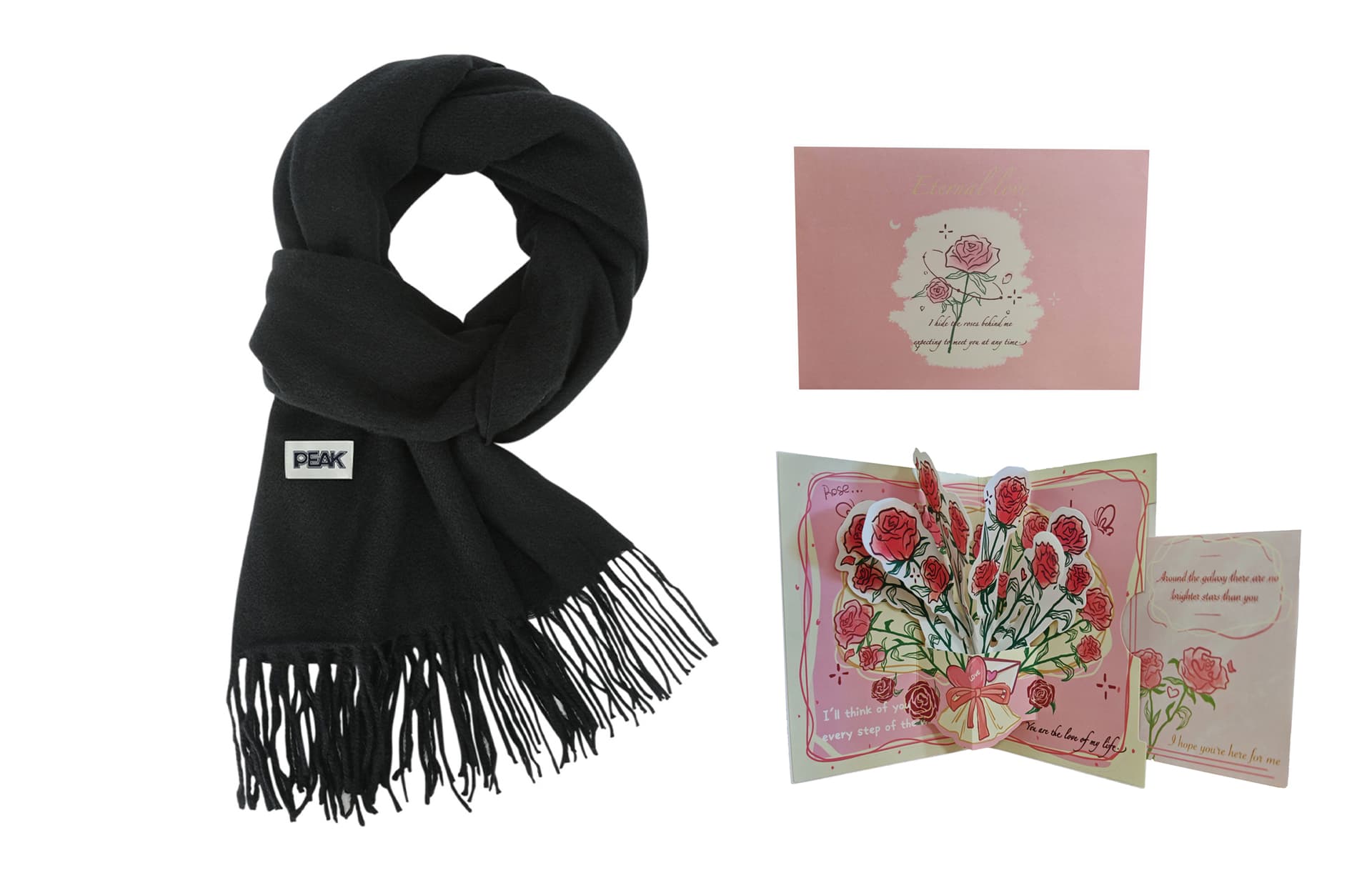 Black+3D Effect Rose Greeting Card+Envelope