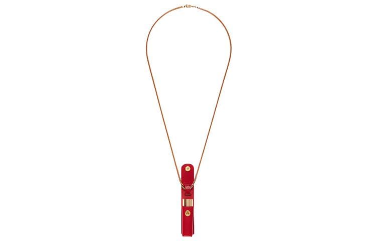 GUCCI Lipstick Closure Red Envelope Shoulder Bag Necklace Pouch Red