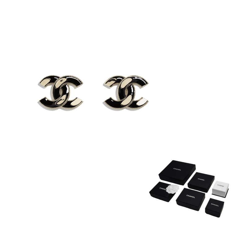 CHANEL Interlocking Earrings Gold/Black