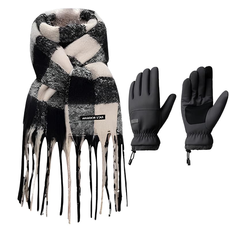 Scarf+Black Full Finger Gloves