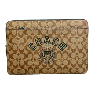 COACH Coated Canvas With Smooth Clutch Laptop Bag Large Khaki