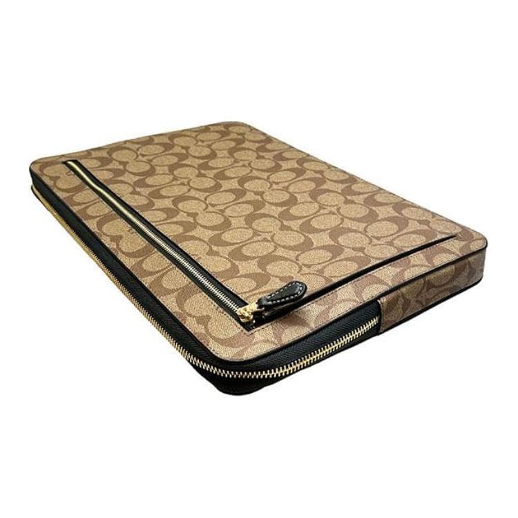 COACH Coated Canvas With Smooth Clutch Laptop Bag Large Khaki