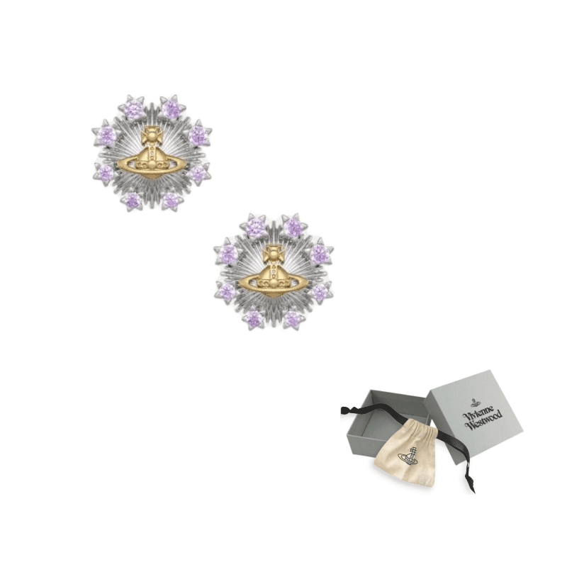 Vivienne Westwood Brass, Silver Plated Stud Earrings Silver Purple Diamond Purple