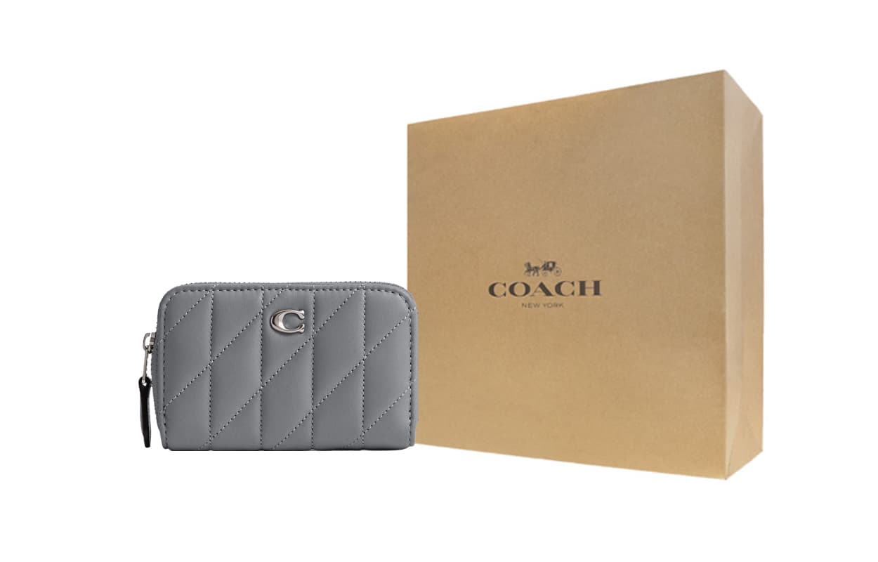 COACH Zip Around Nappa Wallet Regular Gray Gift Box Set (Basic Set+Yellow Box)