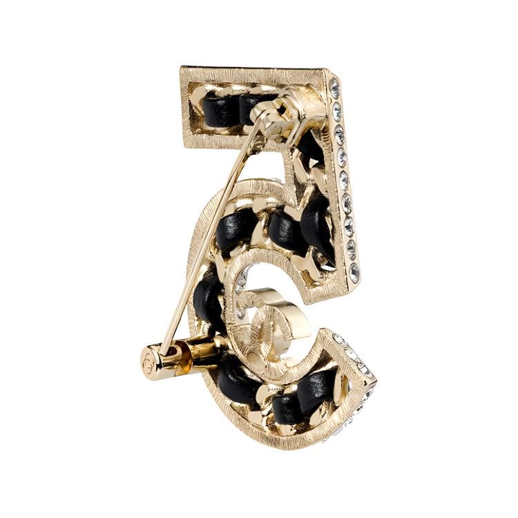 Chanel 2023 Cc Gold Plated Lambskin Woven Chain Number 5 Brooch costume brooch