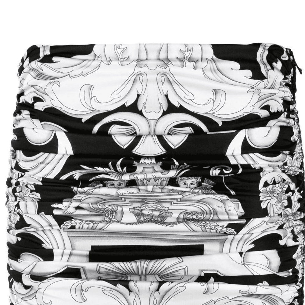 VERSACE Graphic Printed Ruched Mini Skirt