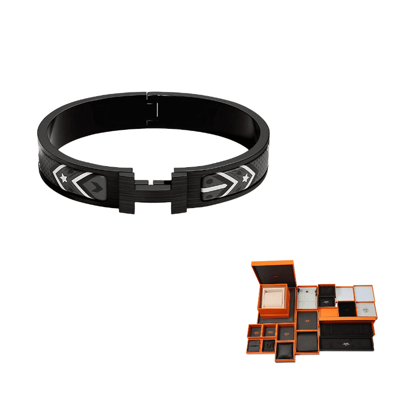 HERMES Clic H Enamel Bangles Black Black