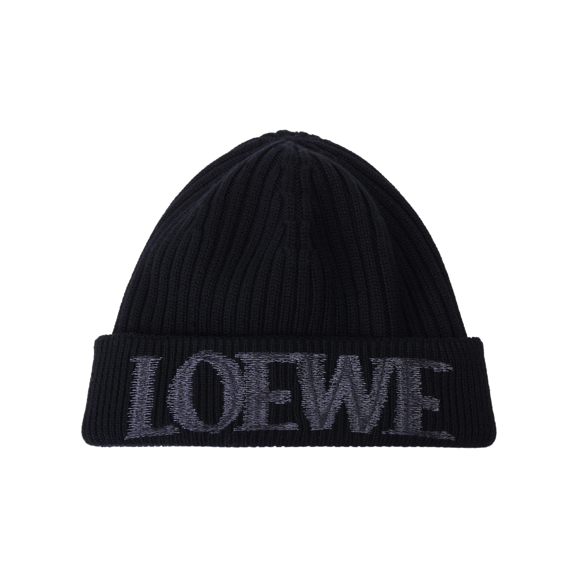 LOEWE Logo Embroidered Ribbed Knit Beanie Black