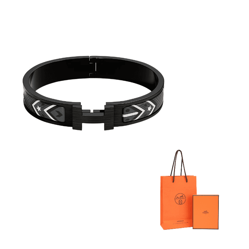 HERMES Clic H Enamel Bangles Black Black