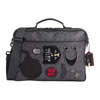 COACH Gotham Artificial Leather, Coated Canvas Portable Double Shoulder Laptop Bag Large Black