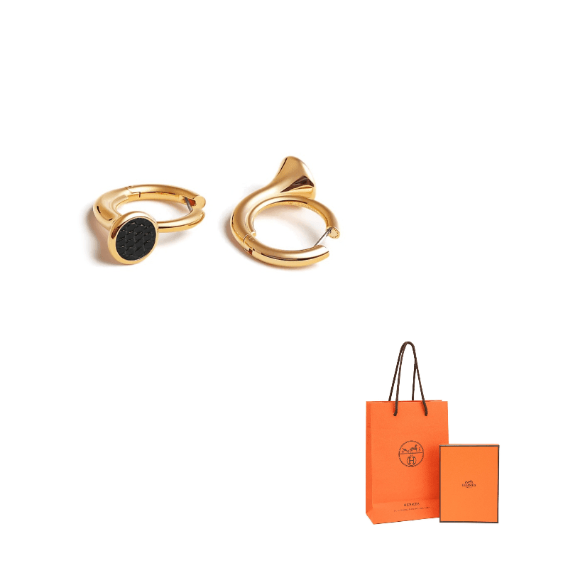 HERMES Gold Plated Earrings Gold Gold