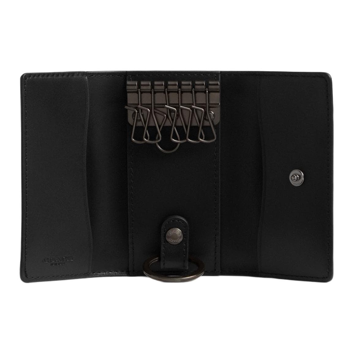 COACH Six Ring Coated Canvas With Refined Calfskin Key Pouch Regular Black