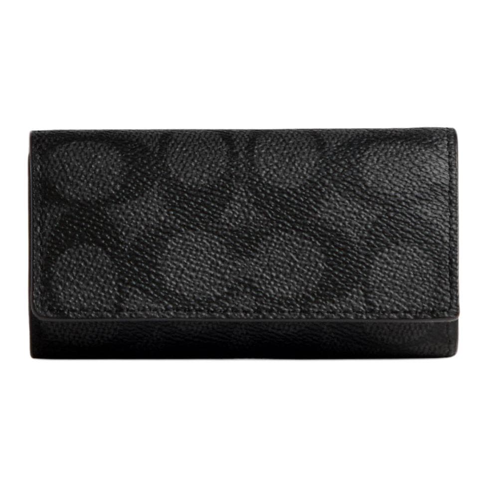COACH Six Ring Coated Canvas With Refined Calfskin Key Pouch Regular Black Black