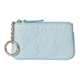 GUCCI GG Emblem Grain Key Pouch Light Blue