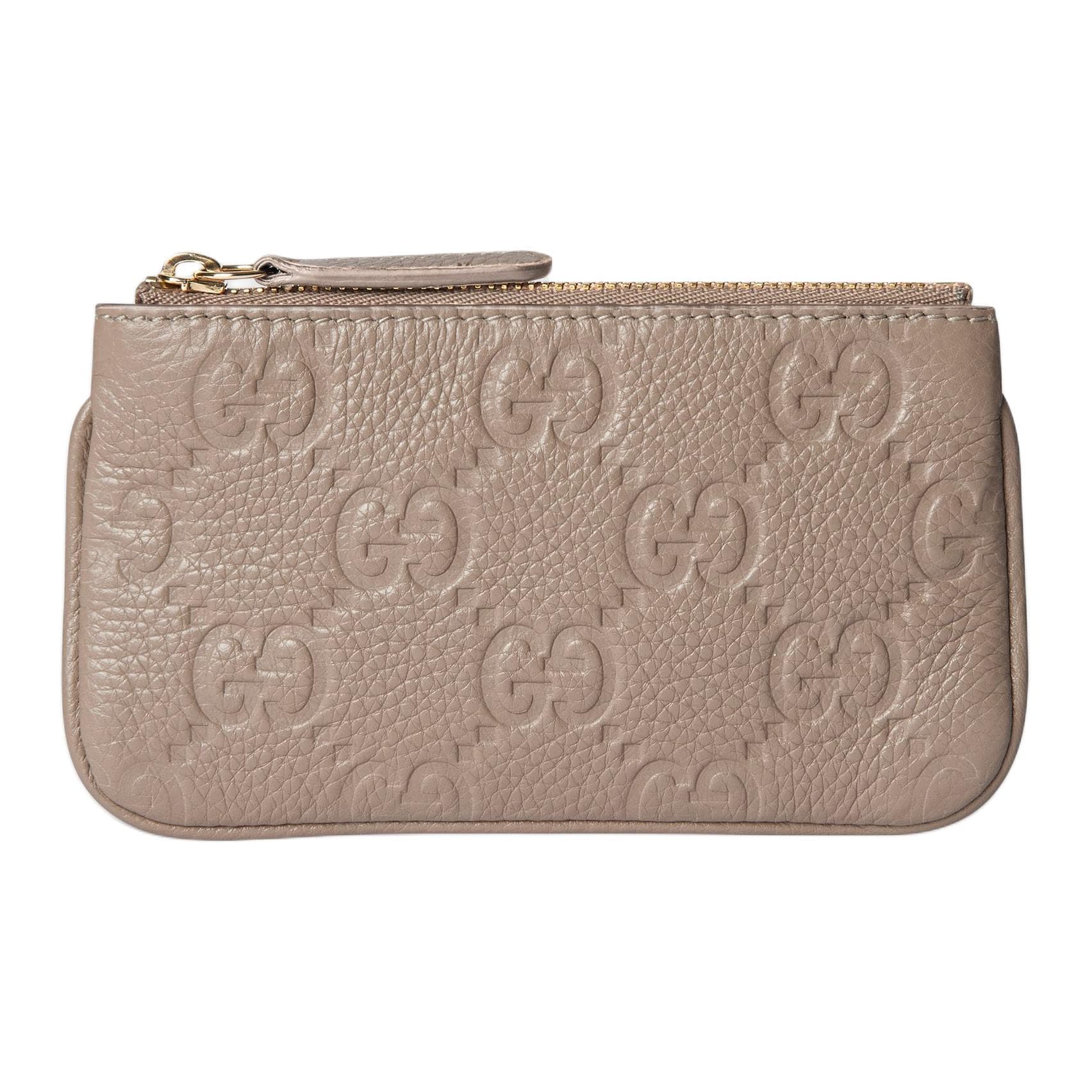 GUCCI GG Emblem Grain Key Pouch Taupe