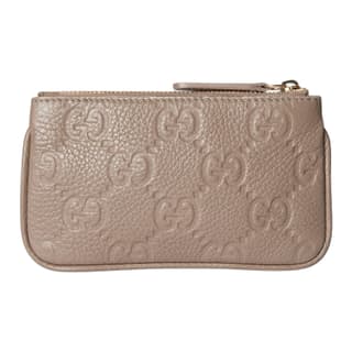GUCCI GG Emblem Grain Key Pouch Taupe