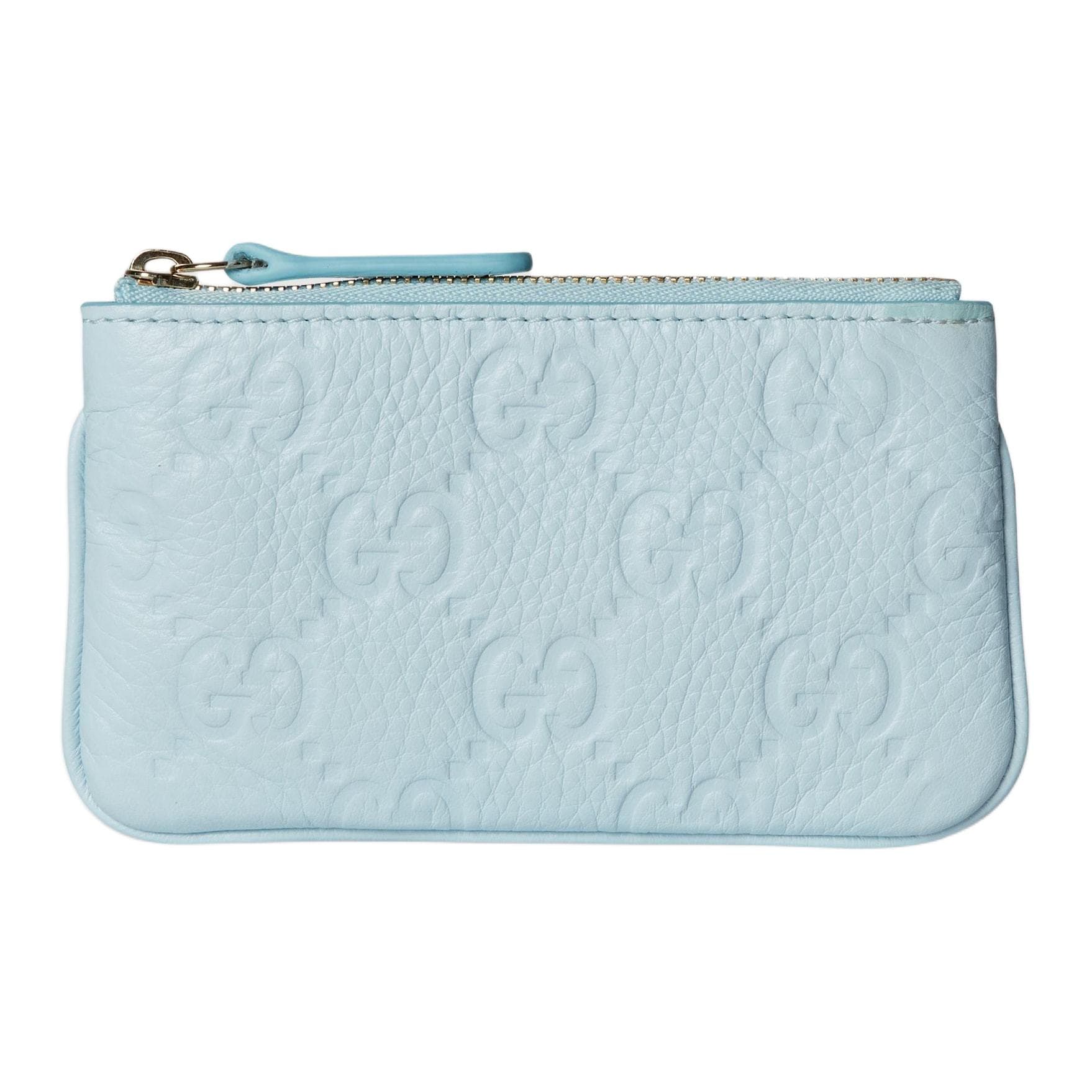 GUCCI GG Emblem Grain Key Pouch Light Blue