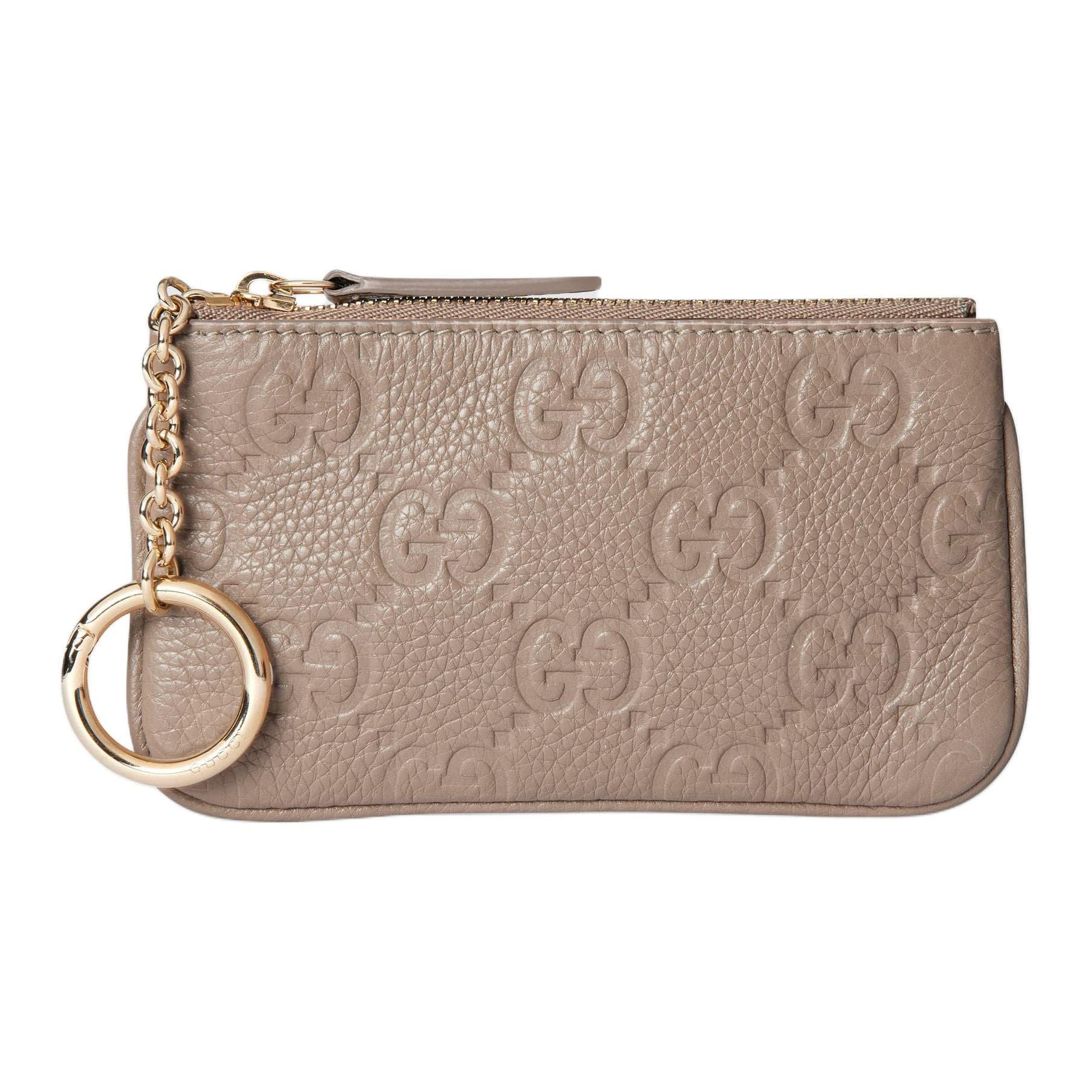 GUCCI GG Emblem Grain Key Pouch Taupe Basic Set (Bag+Dust Bag)