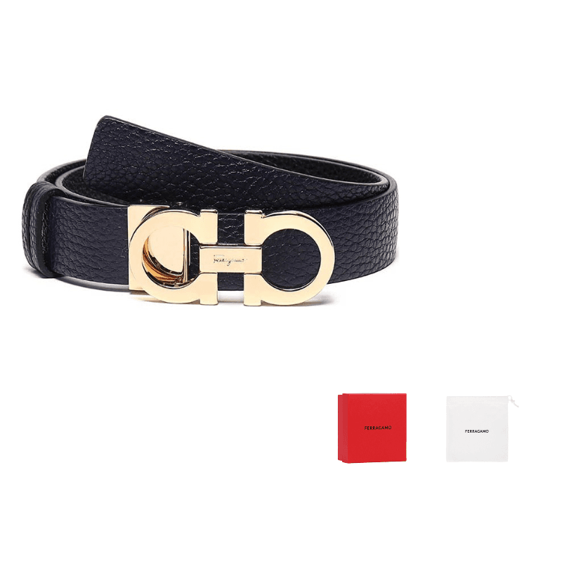 FERRAGAMO Cow Dark Blue/Black Width 2.5cm
