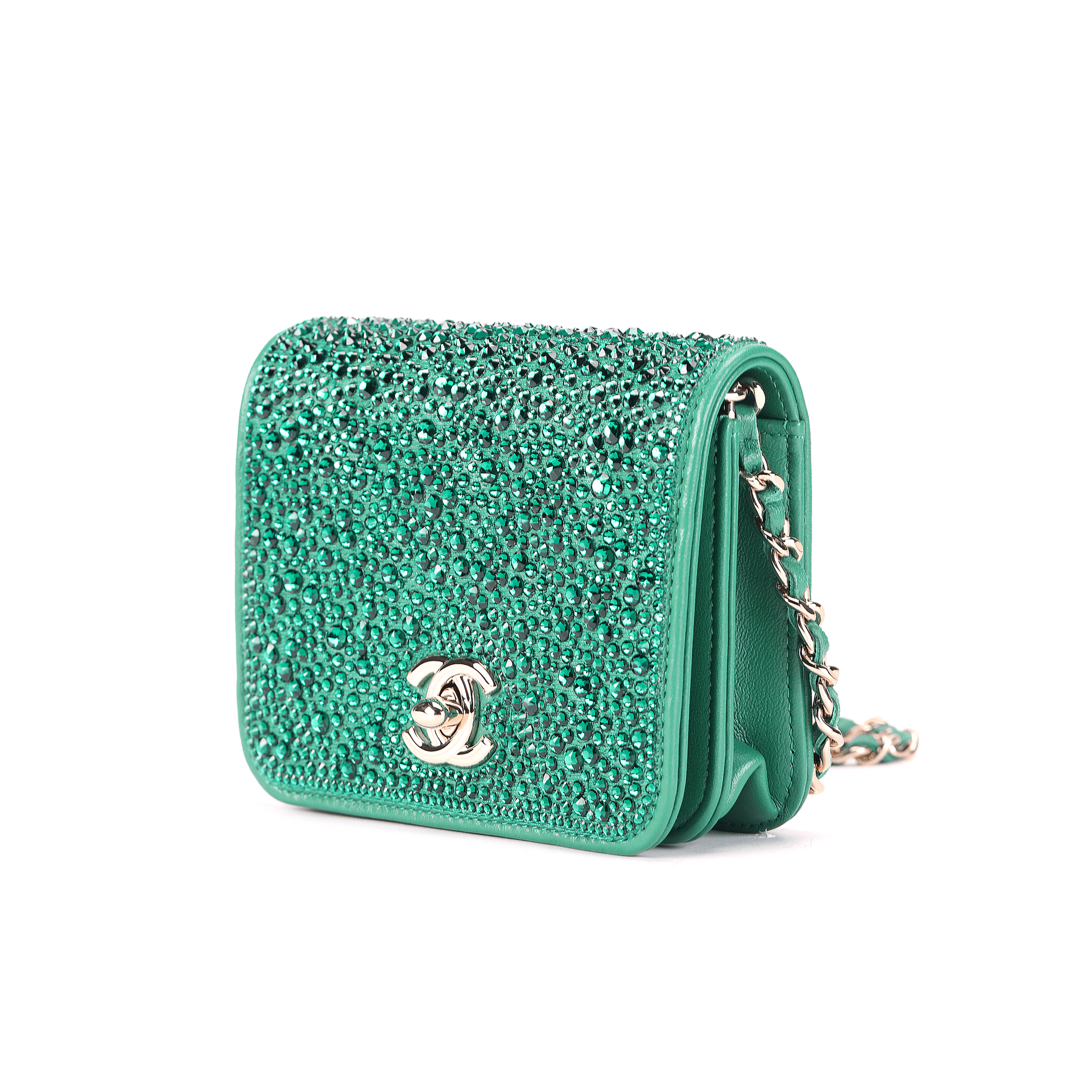 CHANEL 22A Early Autumn Sheepskin Material Gold Metal Crossbody Bag, Flap Bag Clutch Green