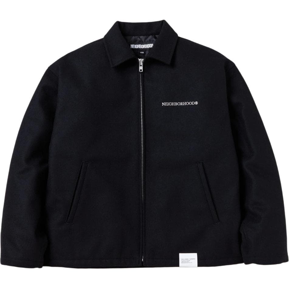 Neighborhood Melton logoemblem zipup shirt jacket Black