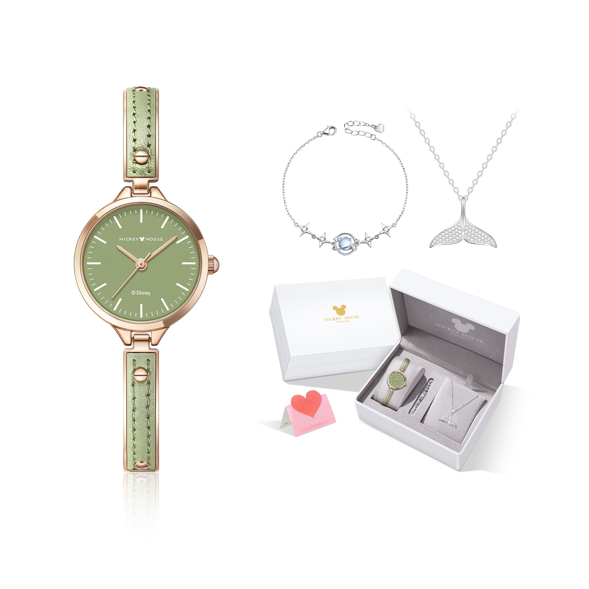 Disney Mickey Mouse Quartz Movement Alloy Strap Watch Watch Green Dial Green Grape[Disney Box]