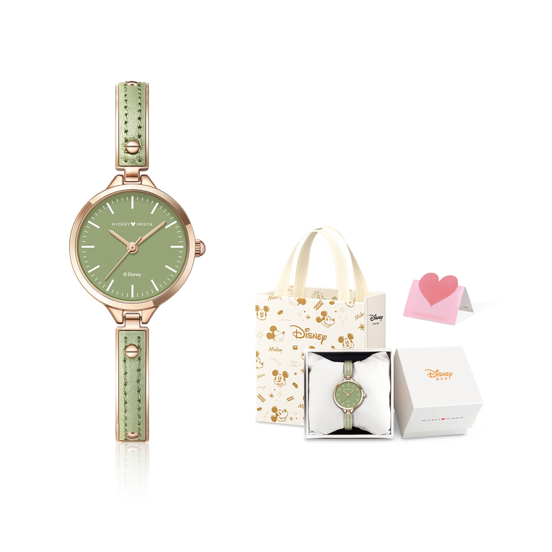 Disney Mickey Mouse Quartz Movement Alloy Strap Watch Watch Green Dial Green Grape[Disney Box]