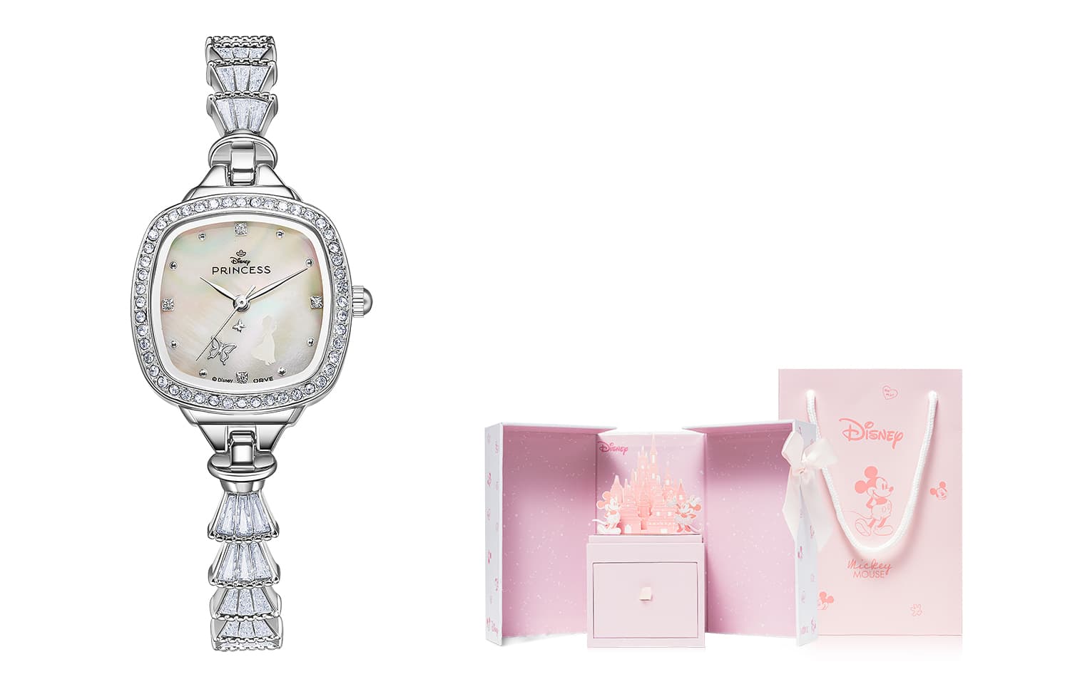 Disney Princess Quartz Movement Alloy Strap Watch Watch White Dial Iridescent White[Castle Box]