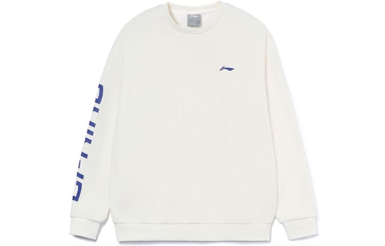 Li Ning Collection Logo Print Thermal Fleece Lined Loose Fit Pullover Sweatshirt White