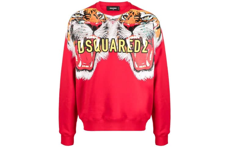 Dsquared2 Tiger Print Crewneck Sweatshirt Red