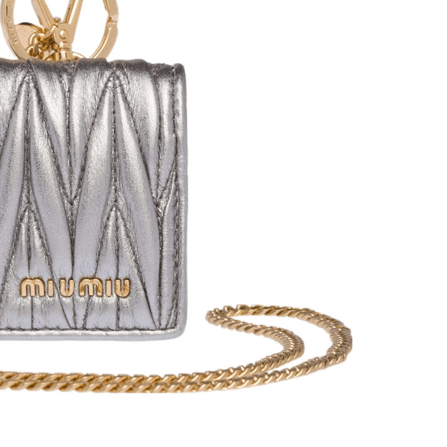 MIU MIU Matelasse One Shoulder Crossbody Earphone Case Silver
