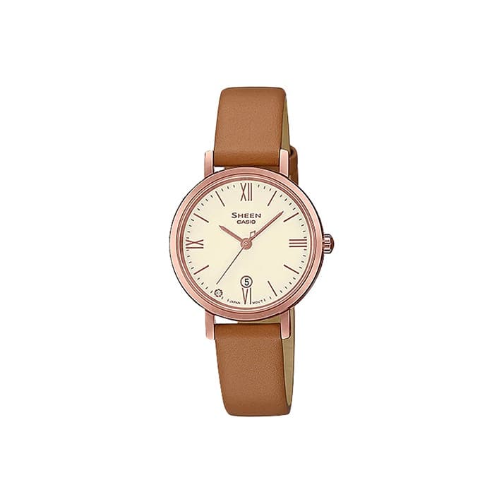 CASIO SHEEN White Watch Brown Strap