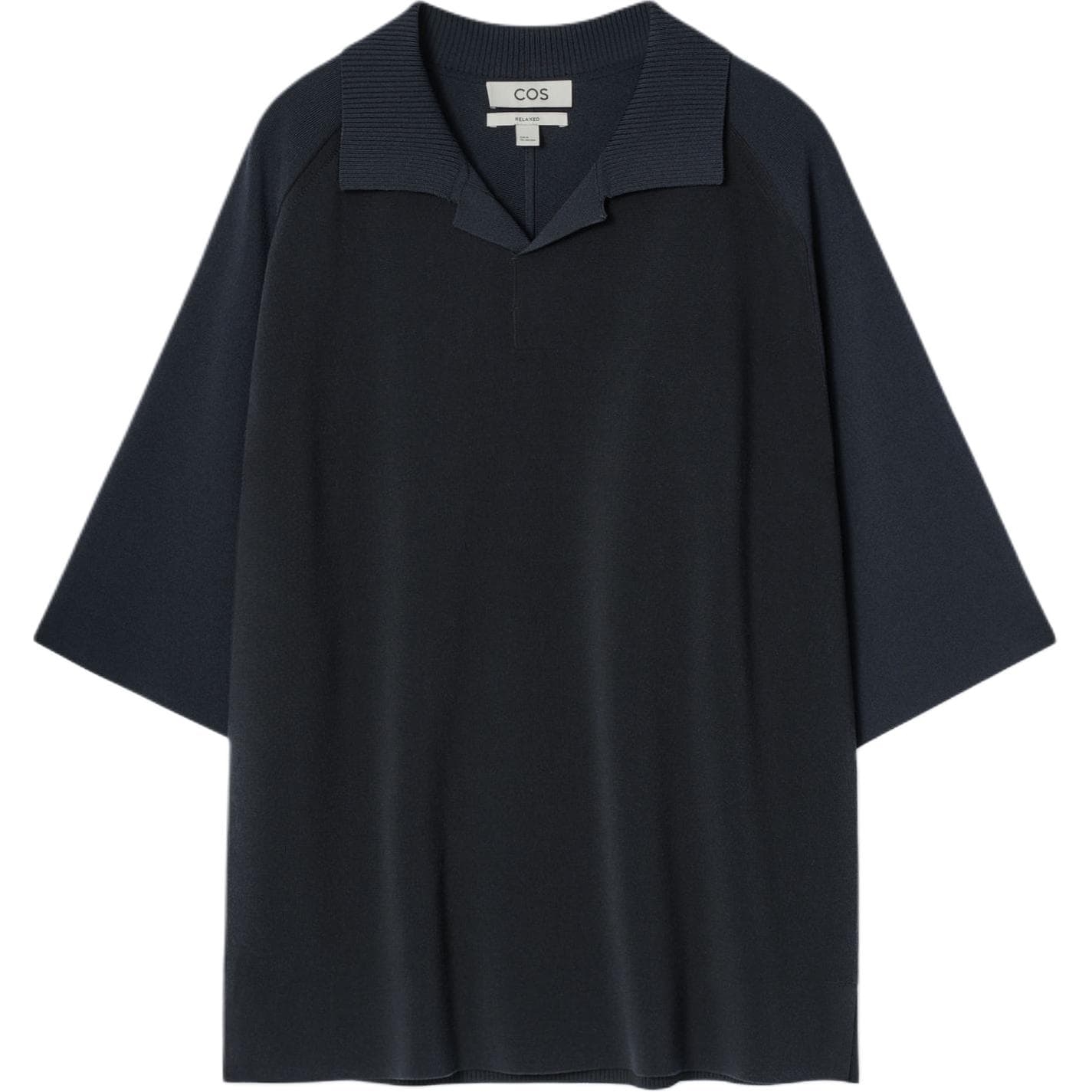 COS Polo Shirts Navy Blue Polo Collar Moderate Straight Fit Navy Blue