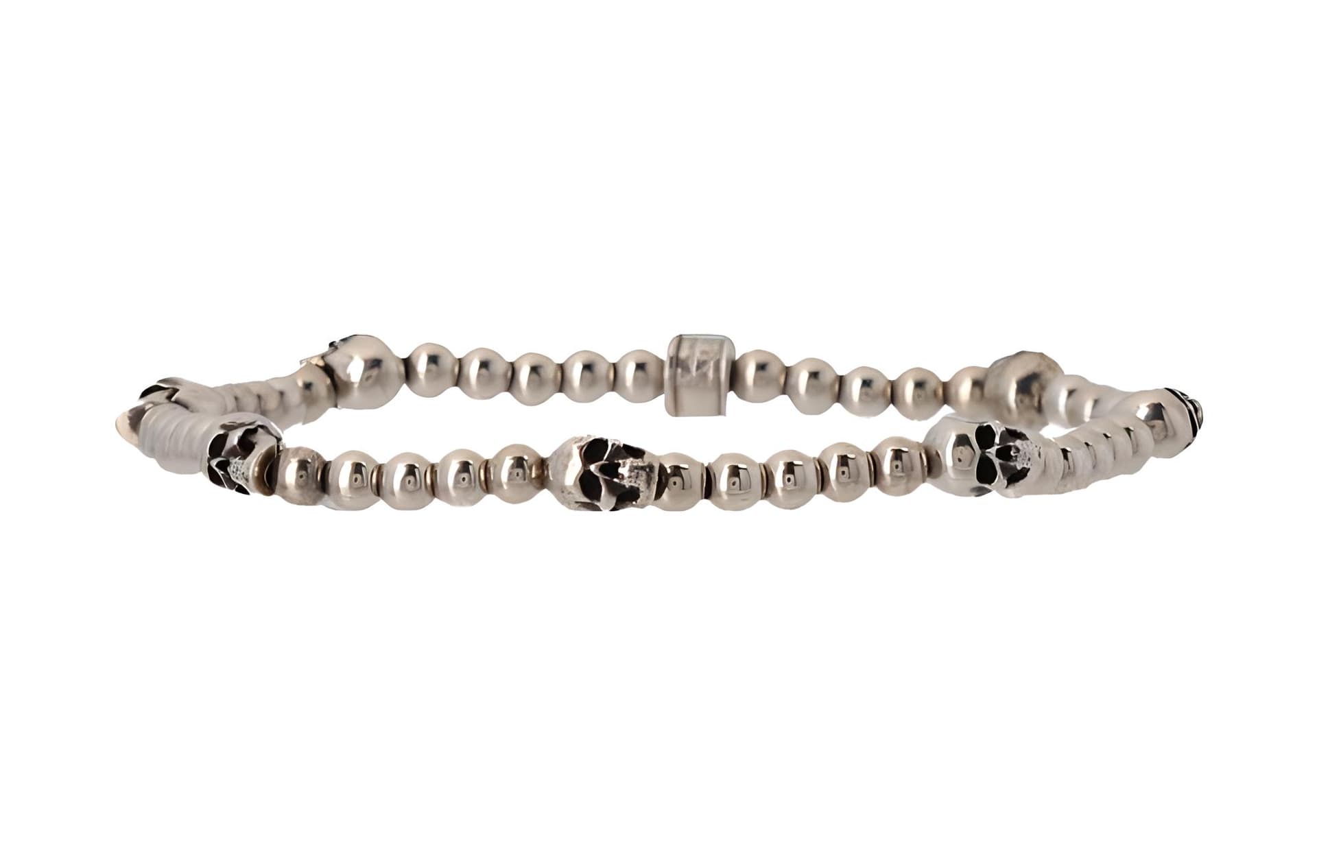 Alexander McQueen Beaded Skull Bracelet Silver