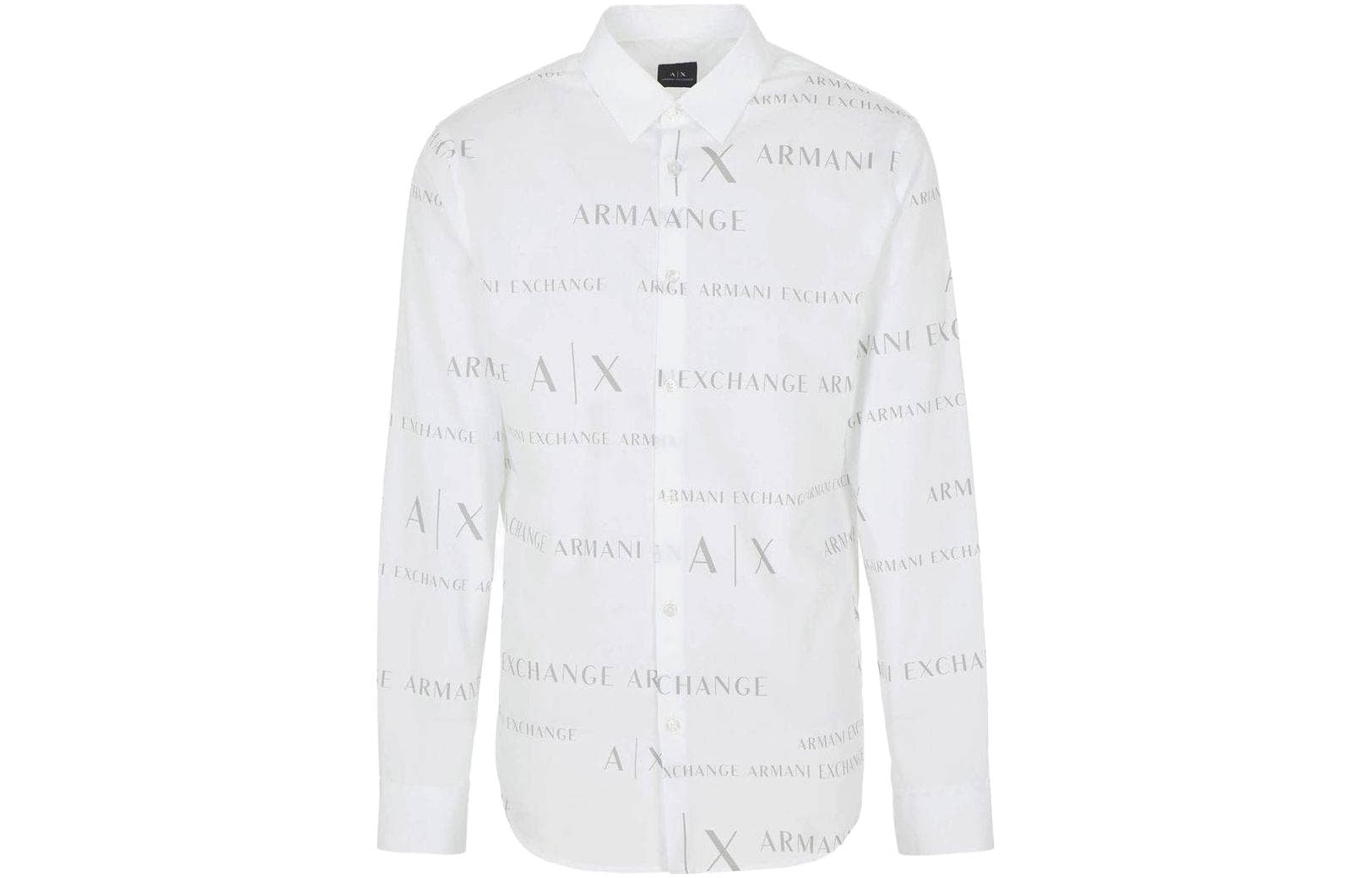 ARMANI EXCHANGE Sustainability Values Regular Fit Organic Cotton Poplin All Over Logo Shirt White