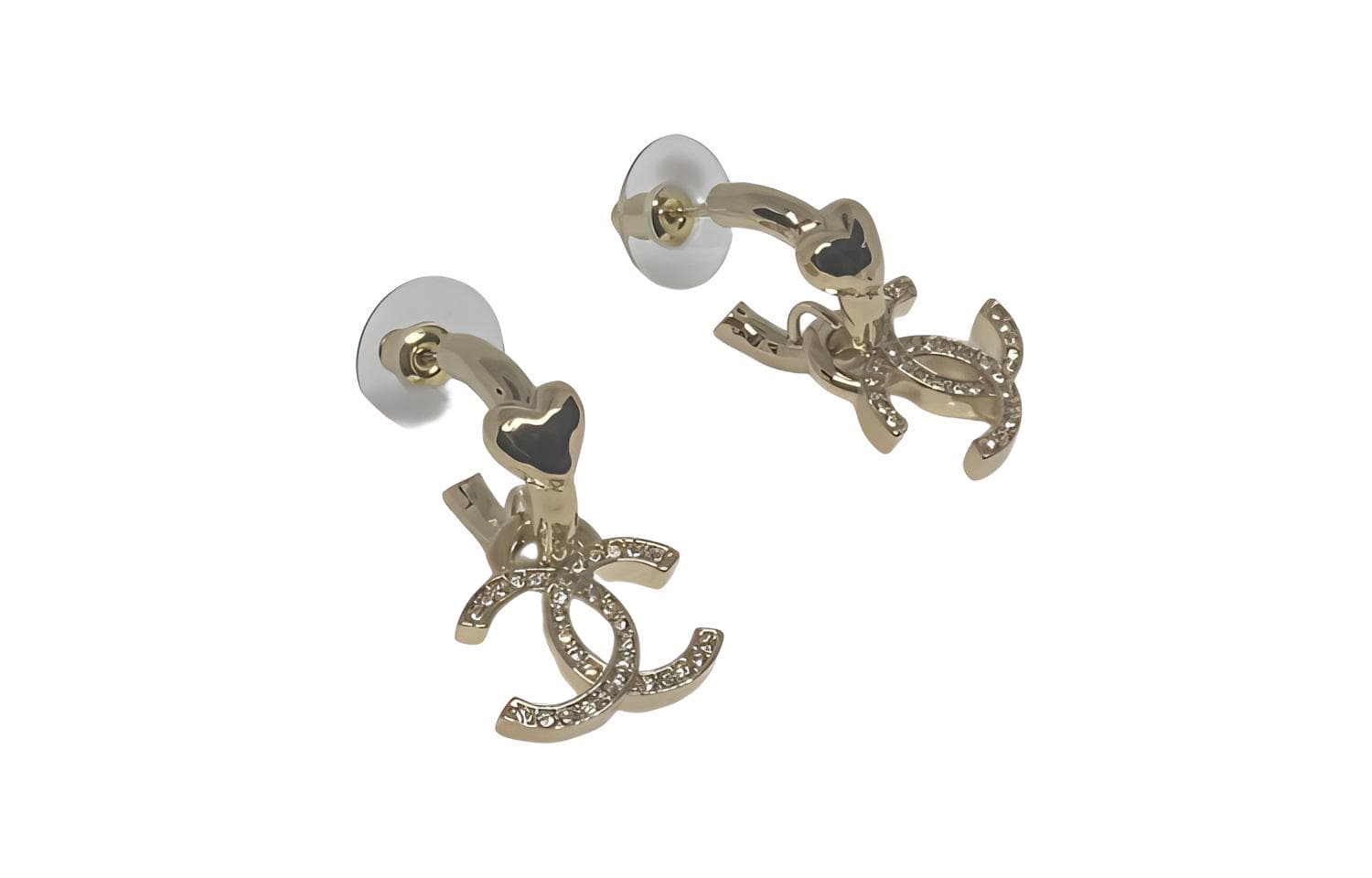 CHANEL Cc Logo Heart Drop Earrings