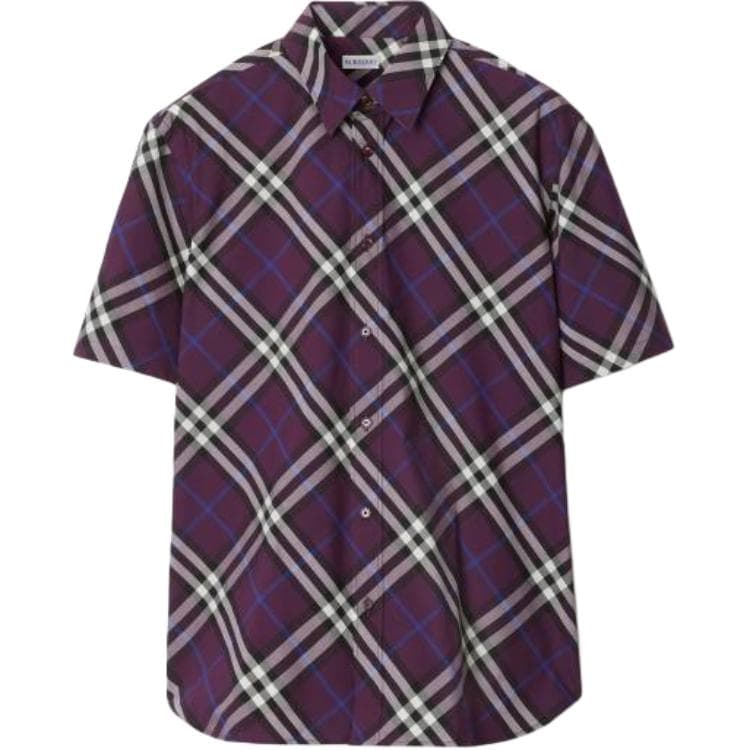 Burberry Check Pattern Short Sleeved Shirt Purple