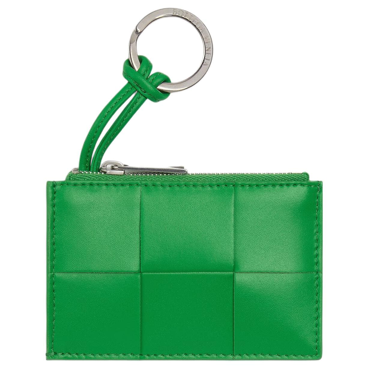 Bottega Veneta Cow Key Pouch Parrot Green Gift Set(Basic Set+Box+Shopping Bag)