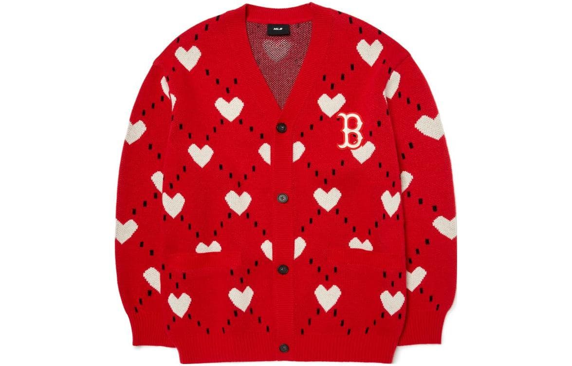 MLB Sweaters Red Vneck Moderate Cardigan